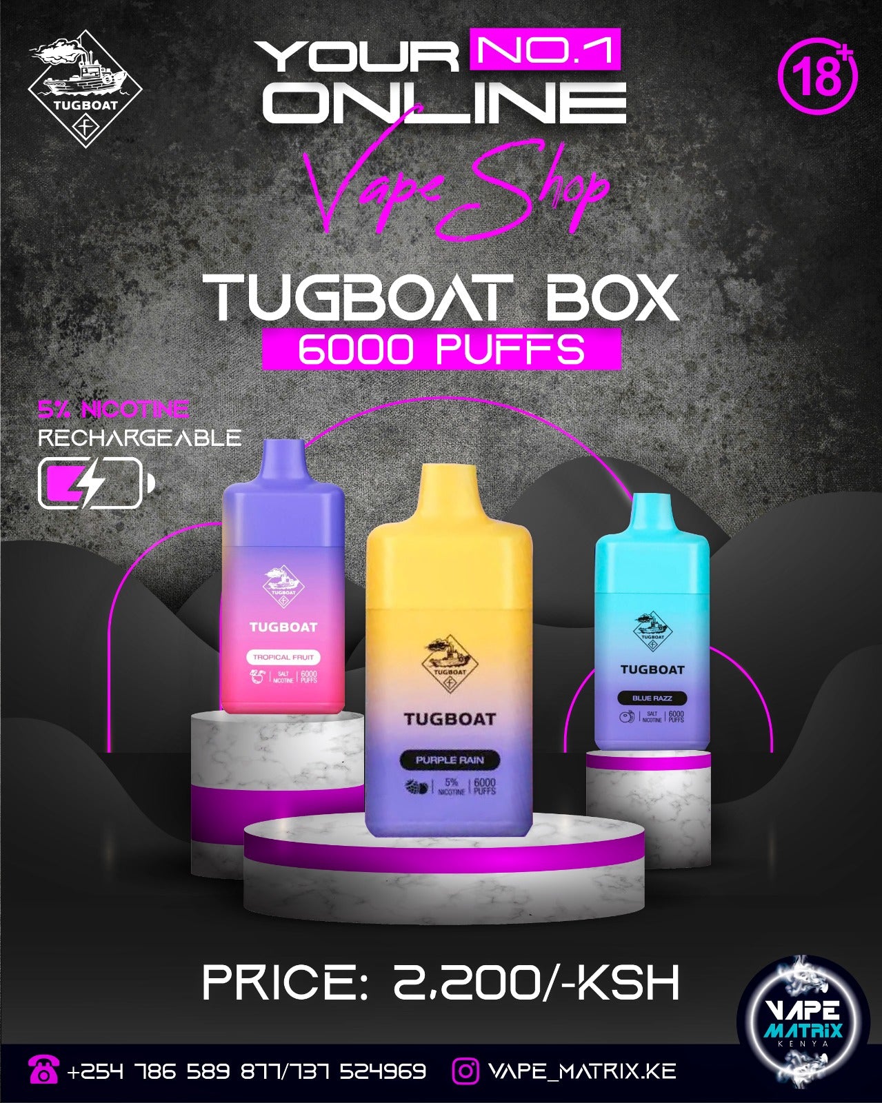 NEW Tugboat Box 6000 Puffs Rechargeable Disposable Vape