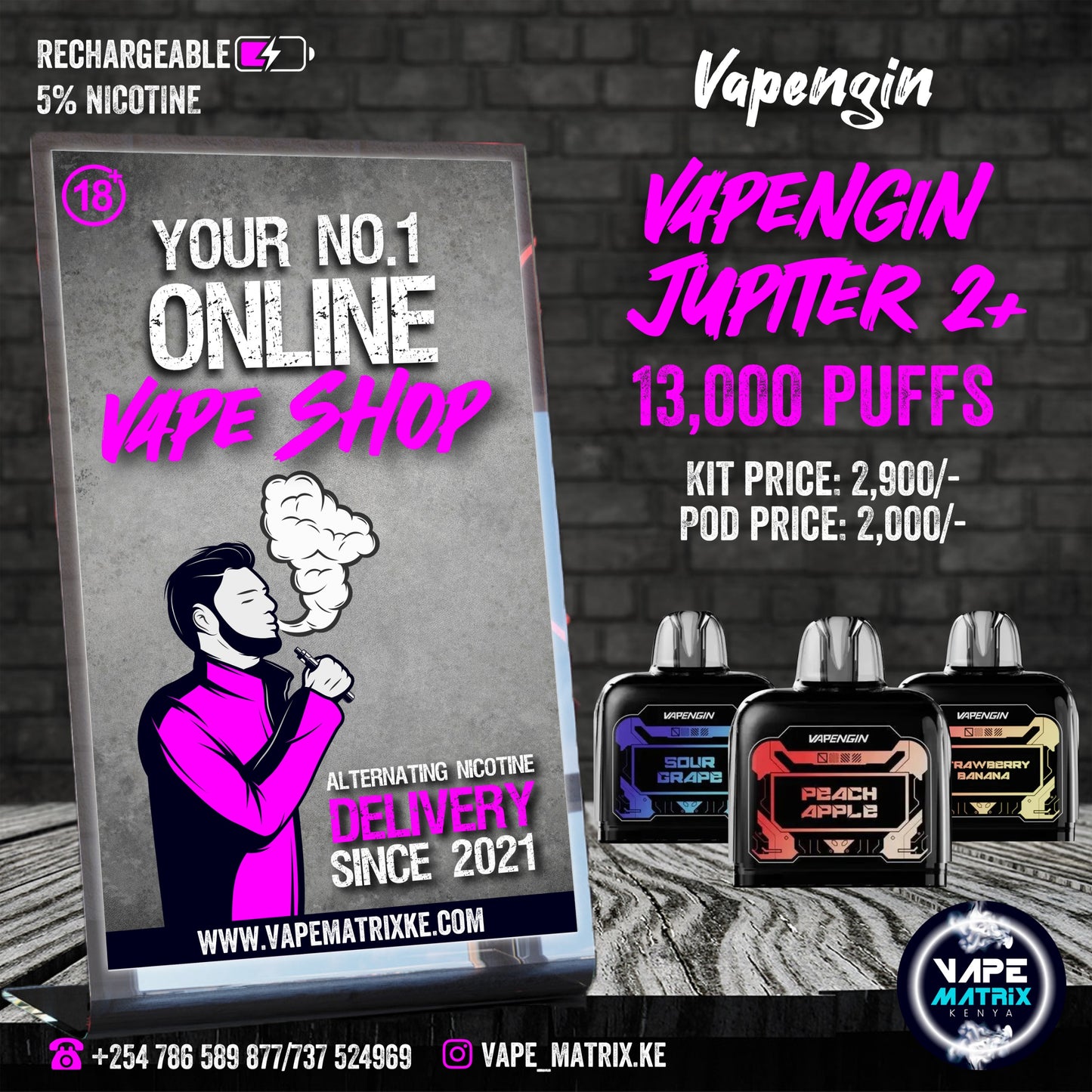 VAPENGIN JUPITER 2 PLUS 13,000 PUFFS 5% NIC