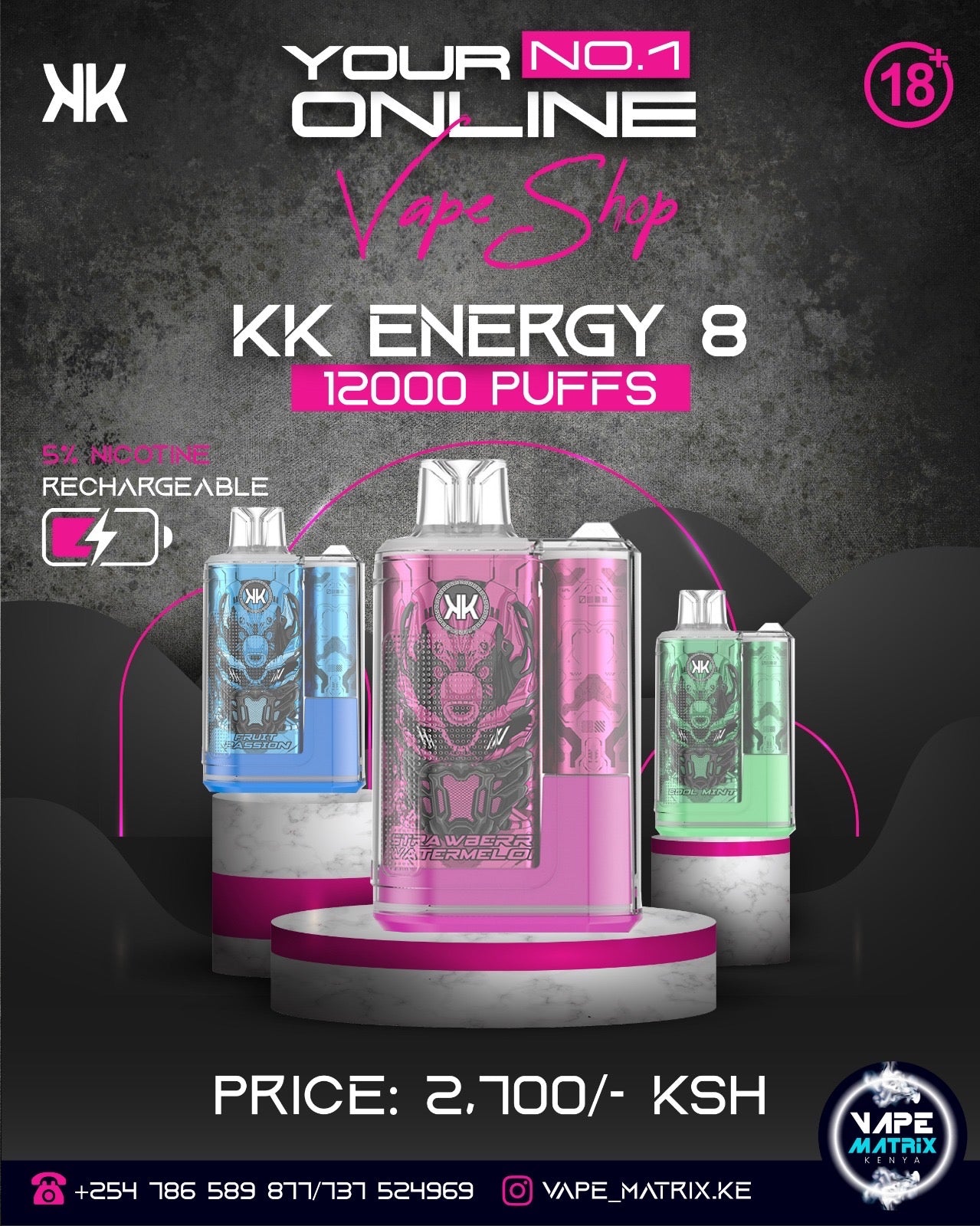 KK Energy 8000 Puff Rechargeable Mesh Coil Disposable Vape, 5%