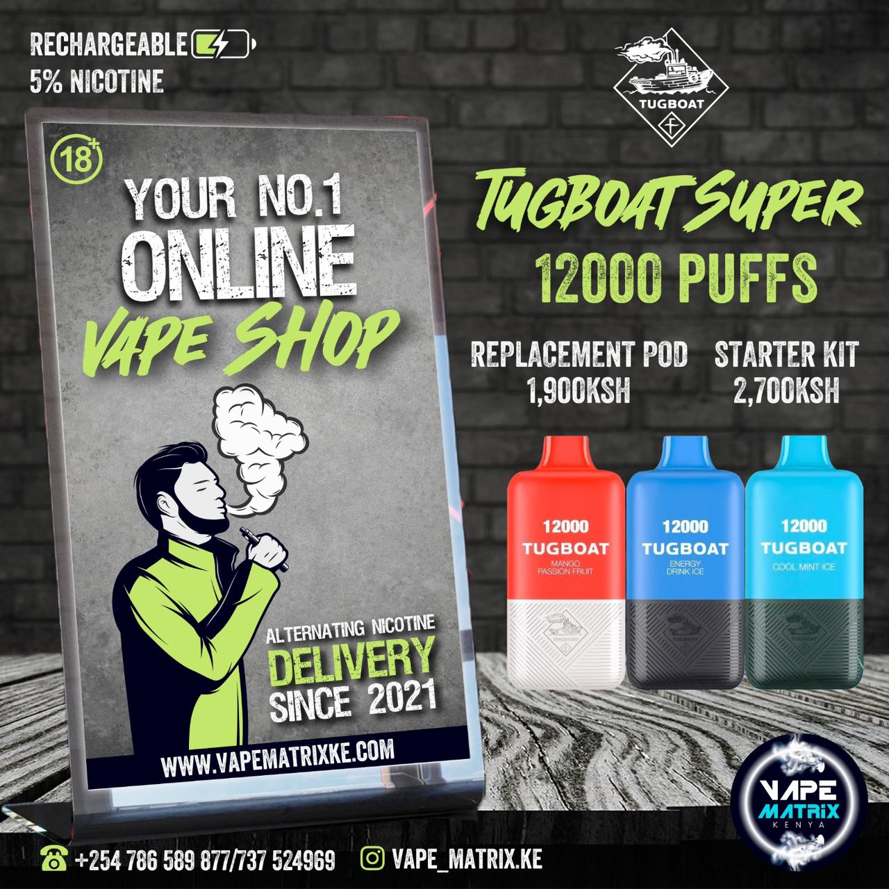 TUGBOAT SUPER KIT and POD 12 PUFFS 5%nic